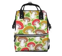 Hnnkloy Motif mignon de champignons et de feuilles,Sac à dos momie grande capacité, sac à langer, sac de voyage pour les activités de plein air