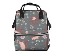 Hnnkloy Motif mignon de hérisson et de fleurs,Sac à dos momie grande capacité, sac à langer, sac de voyage pour les activités de plein air