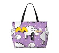 Hnnkloy Motif mignon de mouton de dessin animé,Sac de plage grande capacité, sac bandoulière de voyage pour femme - Sac fourre-tout imperméable