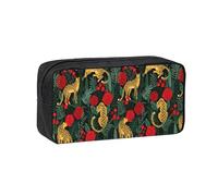 Hnnkloy Motif sans Couture avec des léopards et des Roses,Trousse à Crayons Grande capacité, Pochette Portable pour stylos, Sac de Papeterie pour l'école et Le Bureau