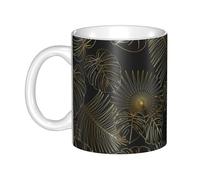 Hnnkloy Motif sans couture de feuilles de palmier dorées tropicales exotiques de la jungle,Mug en céramique, grande tasse à café de 330 ml, idéale pour la cuisine, les restaurants