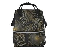 Hnnkloy Motif sans couture de feuilles de palmier dorées tropicales exotiques de la jungle,Sac à dos momie grande capacité, sac à langer, sac de voyage pour les activités de plein air