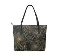 Hnnkloy Motif sans couture de feuilles de palmier dorées tropicales exotiques de la jungle,Sac à main en cuir PU, grand cabas, sac bandoulière pour femme, idéal pour le travail et les voyages.