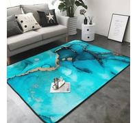 Hnnkloy Motifs Abstraits Tendance Turquoise et Or, Tapis de Sol antidérapant pour Salon et Chambre, 208 x 148 cm