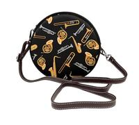Hnnkloy Musique de saxophone et de trombone noire,Sac bandoulière rond en cuir PU - Sac à main rond pour femme