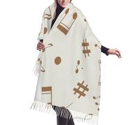 Hnnkloy Notes de musique Motif musical,Écharpe en imitation cachemire pour femme, grande taille, châle léger à pompons, 196 x 68 cm