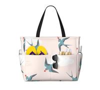 Hnnkloy Oiseaux hirondelles avec des cœurs,Sac de plage grande capacité, sac bandoulière de voyage pour femme - Sac fourre-tout imperméable