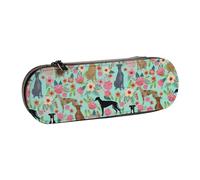 Hnnkloy Organisateur de Trousse à Crayons en Cuir pour Le Rangement de la Papeterie, lévriers Floraux Menthe Mignonne Vintage Les Fleurs Chiens Mignons