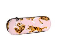 Hnnkloy Organisateur de Trousse à Crayons en Cuir pour Le Rangement de la Papeterie, Tigres Mignons d'animaux de Cirque sur Fond Rose