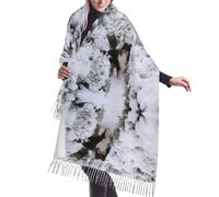 Hnnkloy Papier peint Sheltie d'hiver,Écharpe en imitation cachemire pour femme, grande taille, châle léger à pompons, 196 x 68 cm