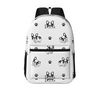 Hnnkloy Patte de bouledogue français,Sac à dos de 17 pouces avec poches, sac à dos décontracté pour la journée, résistant à l'eau, sac d'école
