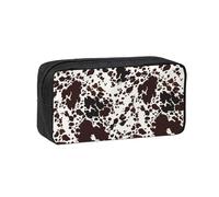 Hnnkloy Peau de Vache à Taches Brunes,Trousse à Crayons Grande capacité, Pochette Portable pour stylos, Sac de Papeterie pour l'école et Le Bureau