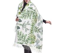 Hnnkloy Plante verte Fougère verte,Écharpe en imitation cachemire pour femme, grande taille, châle léger à pompons, 196 x 68 cm