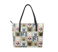 Hnnkloy Portraits de bouledogues français à motifs de chiens,Sac à main en cuir PU, grand cabas, sac bandoulière pour femme, idéal pour le travail et les voyages.