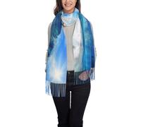 Hnnkloy Quatre dauphins dans la mer des baleines,Écharpe en imitation cachemire pour femme, châle léger à pompons, 197 x 72 cm