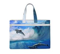 Hnnkloy Quatre dauphins dans la mer des baleines,Sac à documents en toile avec fermeture éclair, sac fourre-tout, porte-documents pour l'école et le bureau