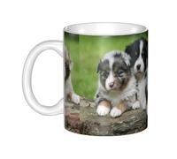 Hnnkloy Quatuor de petits chiots Berger Australien,Mug en céramique, grande tasse à café de 330 ml, idéale pour la cuisine, les restaurants