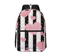 Hnnkloy Rayures romantiques en forme de cœur rose doré à paillettes,Sac à dos de 17 pouces avec poches, sac à dos décontracté pour la journée, résistant à l'eau, sac d'école