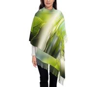 Hnnkloy Reflets d'une feuille verte dans l'eau de la rivière,Écharpe en imitation cachemire pour femme, grande taille, légère, avec pompons, 197 x 72 cm