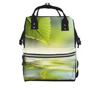 Hnnkloy Reflets d'une feuille verte dans l'eau de la rivière,Sac à dos momie grande capacité, sac à langer, sac de voyage pour les activités de plein air