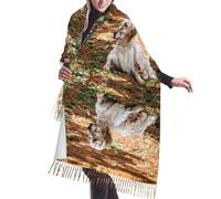 Hnnkloy Setter anglais Automne Animaux de compagnie Chiens anglais,Écharpe en imitation cachemire pour femme, grande taille, châle léger à pompons, 196 x 68 cm