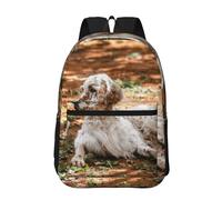Hnnkloy Setter anglais Automne Animaux de compagnie Chiens anglais,Sac à dos de 17 pouces avec poches, sac à dos décontracté pour la journée, résistant à l'eau, sac d'école