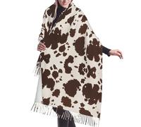 Hnnkloy Taches brunes de vache,Écharpe en imitation cachemire pour femme, grande taille, châle léger à pompons, 196 x 68 cm