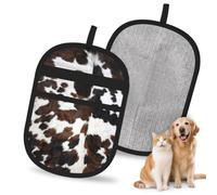 Hnnkloy Texture Cuir de Vachette Beige, Noir et Blanc, Lot de 2 Gants antistatiques pour l'épilation des Poils d'animaux (Chiens et Chats)