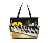 Hnnkloy Touches de piano noires élégantes dorées,Sac de plage grande capacité, sac bandoulière de voyage pour femme - Sac fourre-tout imperméable