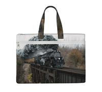 Hnnkloy Train à vapeur et chemin de fer,Sac à documents en toile avec fermeture éclair, sac fourre-tout, porte-documents pour l'école et le bureau