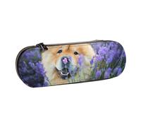 Hnnkloy Trousse à Crayons en Cuir pour Rangement de Papeterie, Chow-Chow Doux et Moelleux, Chiens Marron Violet Sauvage