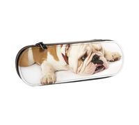 Hnnkloy Trousse à Crayons en Cuir pour Rangement de Papeterie, Photographie de Bouledogue Anglais de Bouledogue Triste et fatigué avec crème Marron