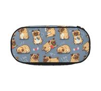 Hnnkloy Trousse à stylos de Grande capacité, Trousse à Crayons de 22 cm, Rangement Durable, Fond de Chiots Carlin drôles Mignons