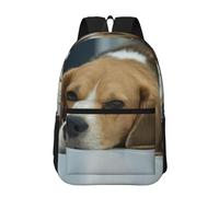 Hnnkloy Un adorable chien beagle est allongé sur le sol,Sac à dos de 17 pouces avec poches, sac à dos décontracté pour la journée, résistant à l'eau, sac d'école