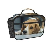 Hnnkloy Un adorable chien beagle est allongé sur le sol,Sac à lunch portable, boîte à lunch résistante, sac isotherme réutilisable