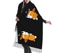 Hnnkloy Un adorable corgi qui dort,Écharpe en imitation cachemire pour femme, grande taille, châle léger à pompons, 196 x 68 cm