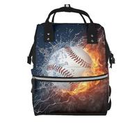 Hnnkloy Une image d'une balle de baseball dans l'eau et le feu,Sac à dos momie grande capacité, sac à langer, sac de voyage pour les activités de plein air