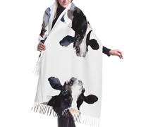Hnnkloy Vache avec une fleur de marguerite,Écharpe en imitation cachemire pour femme, grande taille, châle léger à pompons, 196 x 68 cm