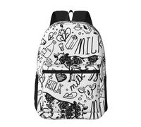 Hnnkloy vache et lait dessinés à la main,Sac à dos de 17 pouces avec poches, sac à dos décontracté pour la journée, résistant à l'eau, sac d'école