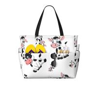 Hnnkloy Vaches de dessin animé,Sac de plage grande capacité, sac bandoulière de voyage pour femme - Sac fourre-tout imperméable