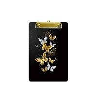 Hnogri porte bloc a5 avec pince, Plastique dur, Clipboard A5 dessin de mode, Planchettes à pince et porte-formulaires, 15CM x 22.5CM, Papillon doré