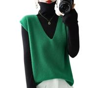 hnomrsk Gilet en Cachemire tricoté, Pull sans Manches à col en V pour Femme, Gilet en Tricot Ample sans Manches (Medium,Green)