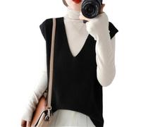 hnomrsk Gilet en Cachemire tricoté, Pull sans Manches à col en V pour Femme, Gilet en Tricot Ample sans Manches (Medium,Black)