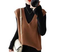 hnomrsk Gilet en Cachemire tricoté, Pull sans Manches à col en V pour Femme, Gilet en Tricot Ample sans Manches (Large,Brown)