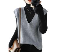hnomrsk Gilet en Cachemire tricoté, Pull sans Manches à col en V pour Femme, Gilet en Tricot Ample sans Manches (Small,Gray)