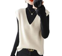 hnomrsk Gilet en Cachemire tricoté, Pull sans Manches à col en V pour Femme, Gilet en Tricot Ample sans Manches (Medium,Beige)