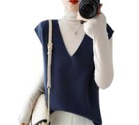 hnomrsk Gilet en Cachemire tricoté, Pull sans Manches à col en V pour Femme, Gilet en Tricot Ample sans Manches (X-Large,Blue)