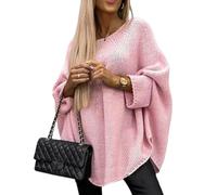 hnomrsk Pull Femme Élégant en Tricot Cape, Pull Automne à Col Rond Manches Chauve-Souris, Poncho Lâche en Tricot