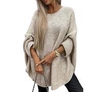 hnomrsk Pull Femme Élégant en Tricot Cape, Pull Automne Col Rond Manches Chauve-Souris, Poncho Décontracté Lâche