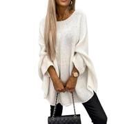 hnomrsk Pull Femme Élégant en Tricot Cape, Pull Automne Col Rond Manches Chauve-Souris, Poncho Lâche Décontracté